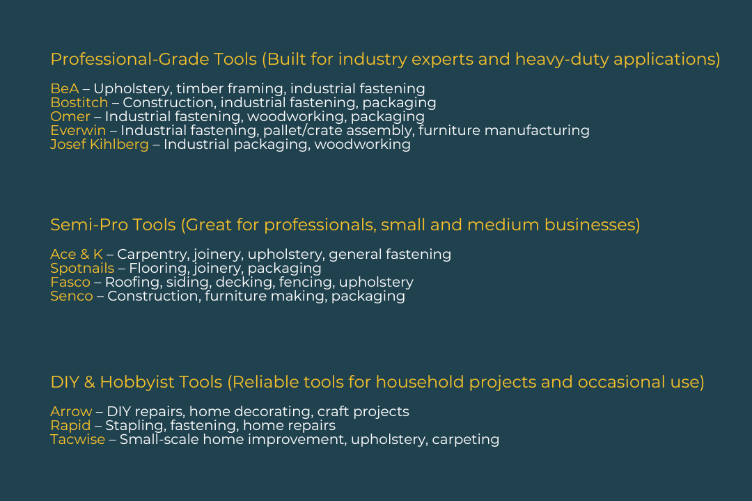 Infographic categorising manufacturers by Industry and application