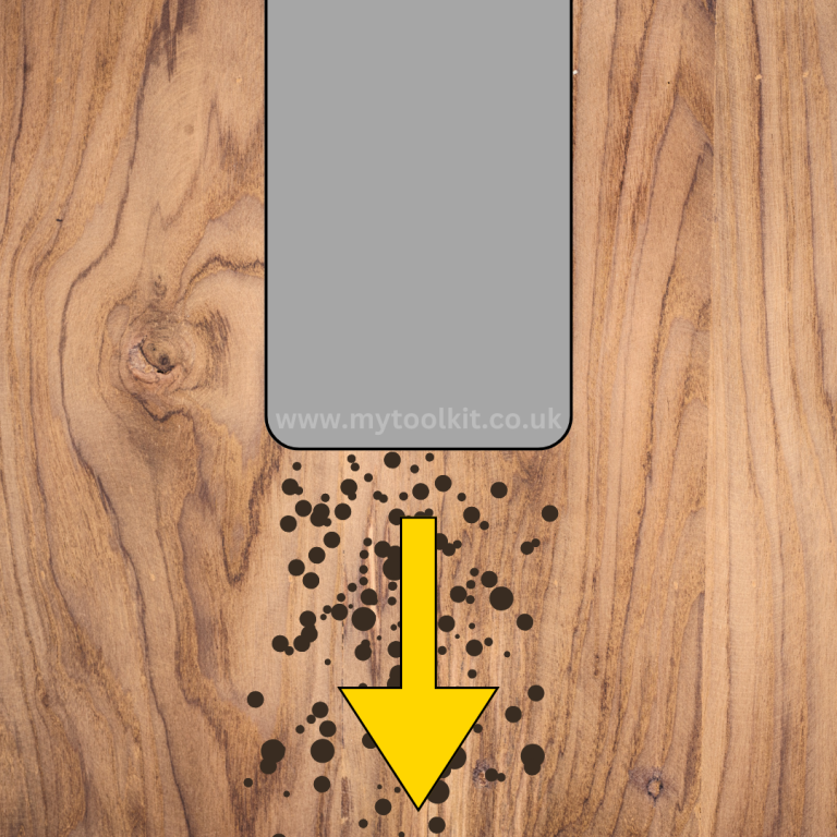 Diagram showing how a blunt collated fastening displaces wood fibres, preventing timber splitting and maintaining structural integrity